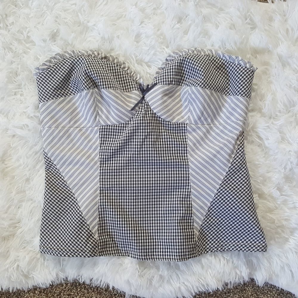 Very J Black and White Gingham Strapless Bustier Top